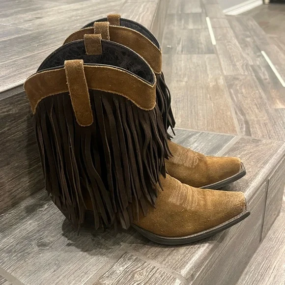 Ariat ATS Gold Rush Fringe Brown Leather Western Boots - Picture 8 of 8